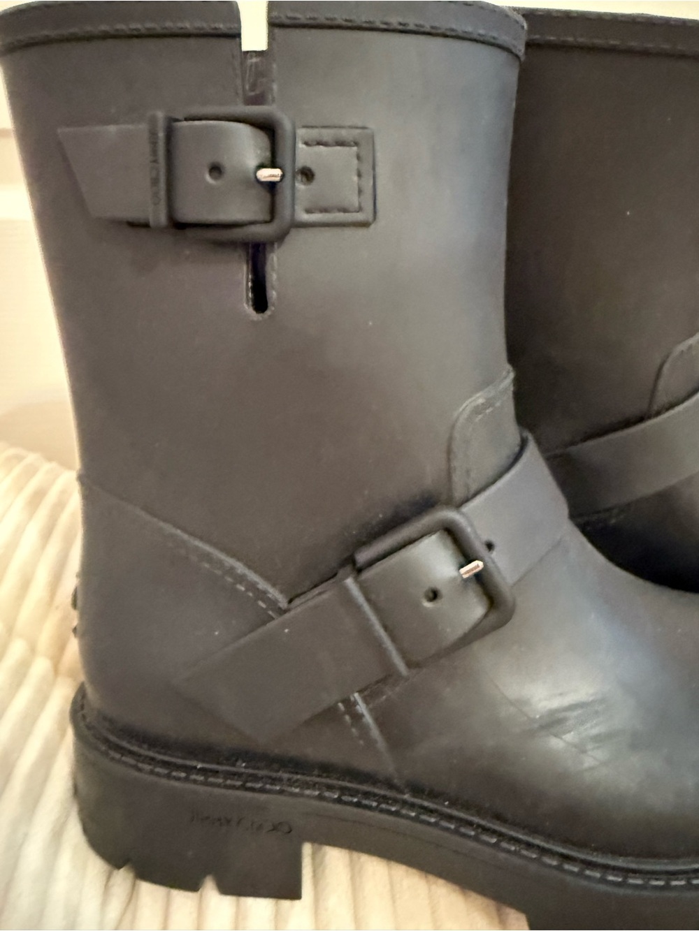 Jimmy Choo Black Yael Flat Rain Boots - Picture 7 of 10